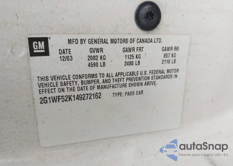 2004 Chevrolet Impala из США, поврежденный, VIN 2G1WF52K149272162